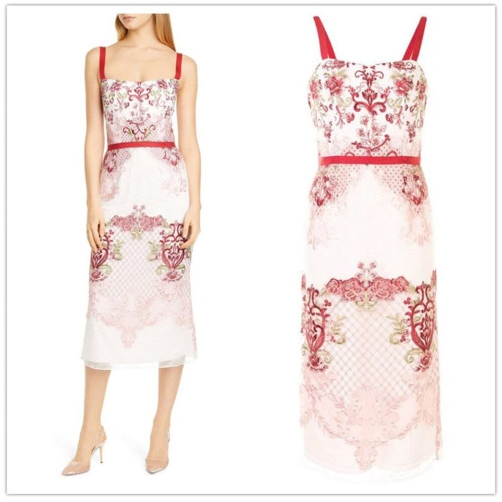Marchesa Notte Dress Floral Embroidered NWT‎ $595 Sleeveless Knee Length Sz 14